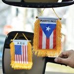 Double Country Puerto Rico/USA Flag Rear View Mirror Mini Banner 4"x 6" with Suction Cup and Double Tassels - ezniceshop