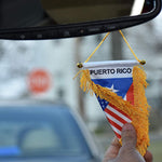 Double Country Puerto Rico/USA Flag Rear View Mirror Mini Banner 4"x 6" with Suction Cup and Double Tassels - ezniceshop