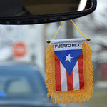 Double Country Puerto Rico/USA Flag Rear View Mirror Mini Banner 4"x 6" with Suction Cup and Double Tassels - ezniceshop