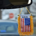 Double Country Puerto Rico/USA Flag Rear View Mirror Mini Banner 4"x 6" with Suction Cup and Double Tassels - ezniceshop